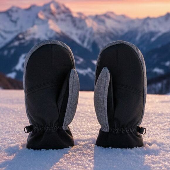 New Men’s Ski Mittens Size Large – Grey Heather Zipper Heat Pocket Insulated - Picture 2 of 8